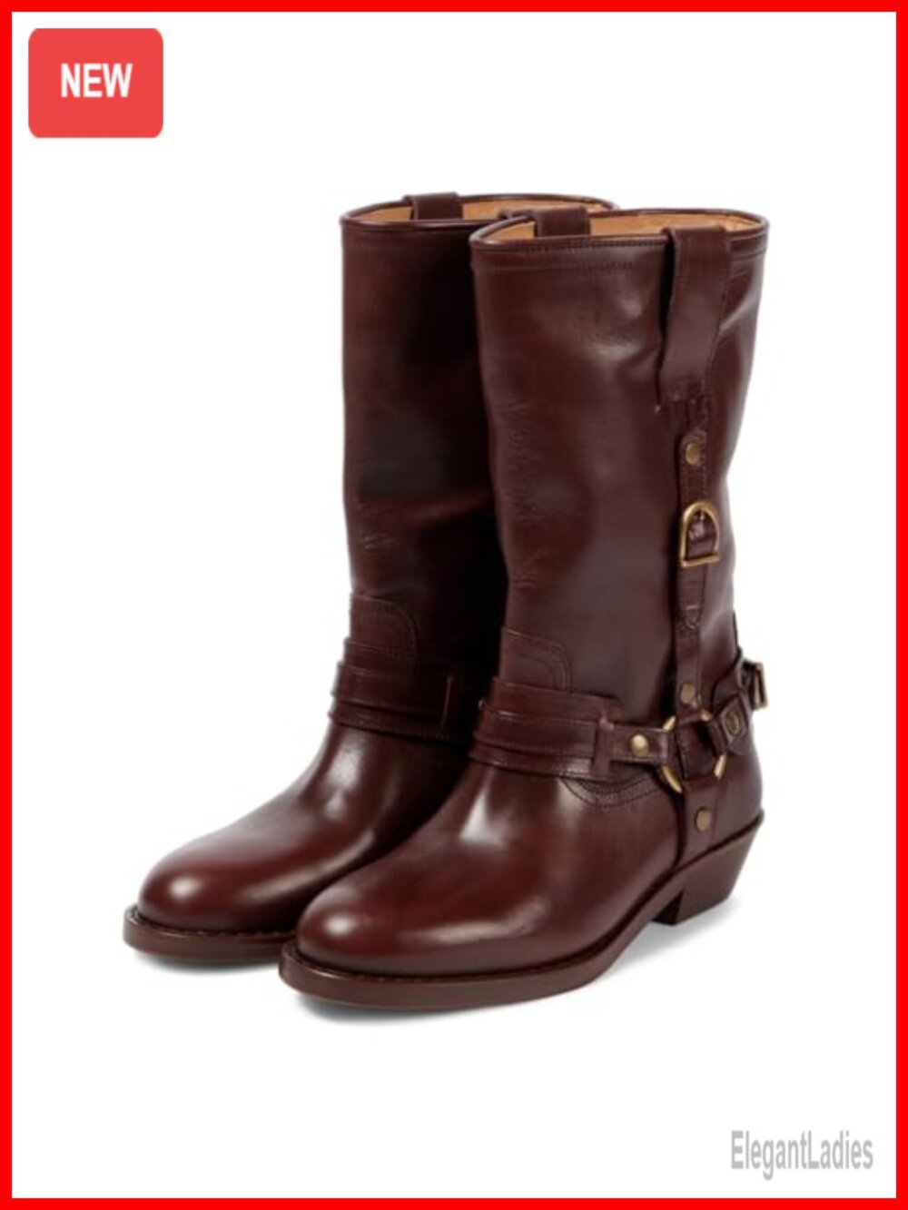 Women's Mid Calf Motorcycle Boots Chunky Low Heel Wide Calf Biker Booties